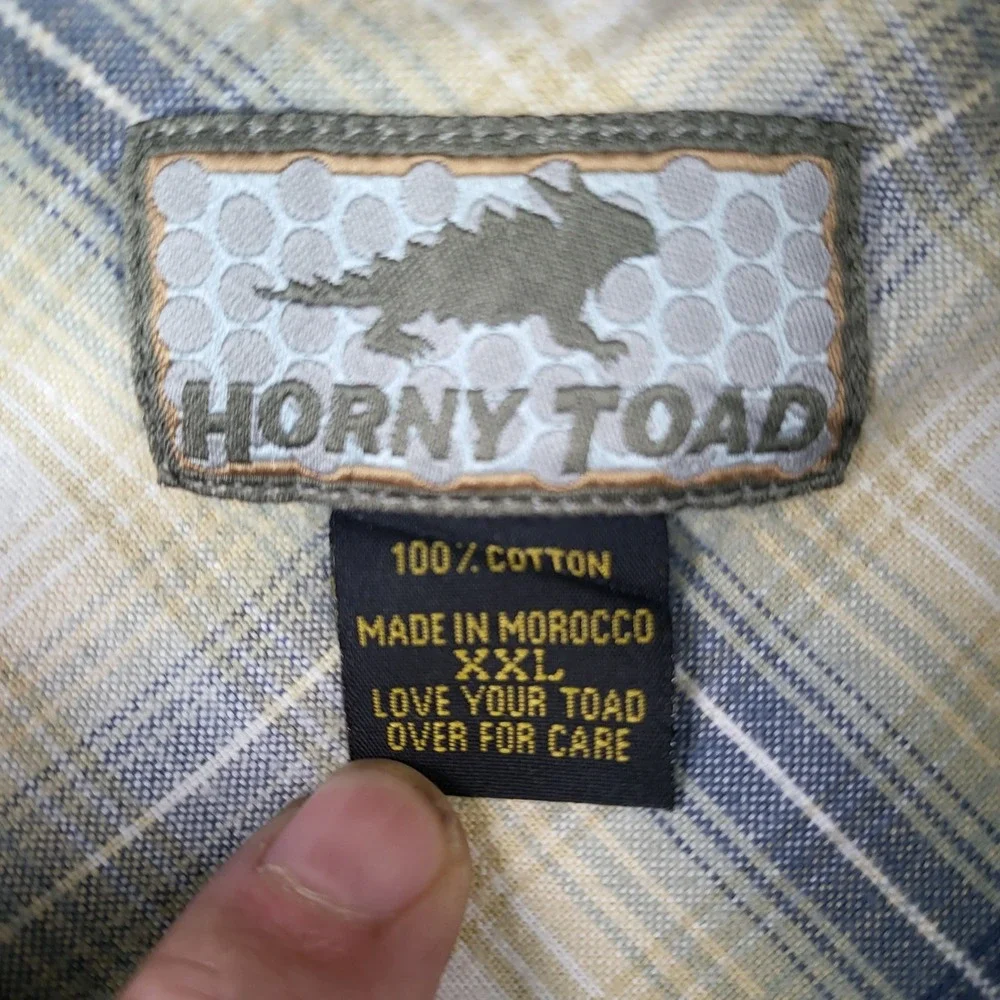 Horny Toad Shirt Mens XXL Blue Yellow Plaid Cotton Button Down Long Sleeve 6440